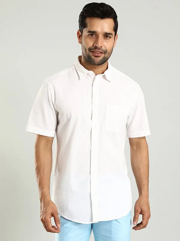 Men Striped Half Sleeve Cotton Shirt