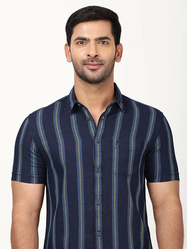 Men Striped Half Sleeve Cotton Shirt