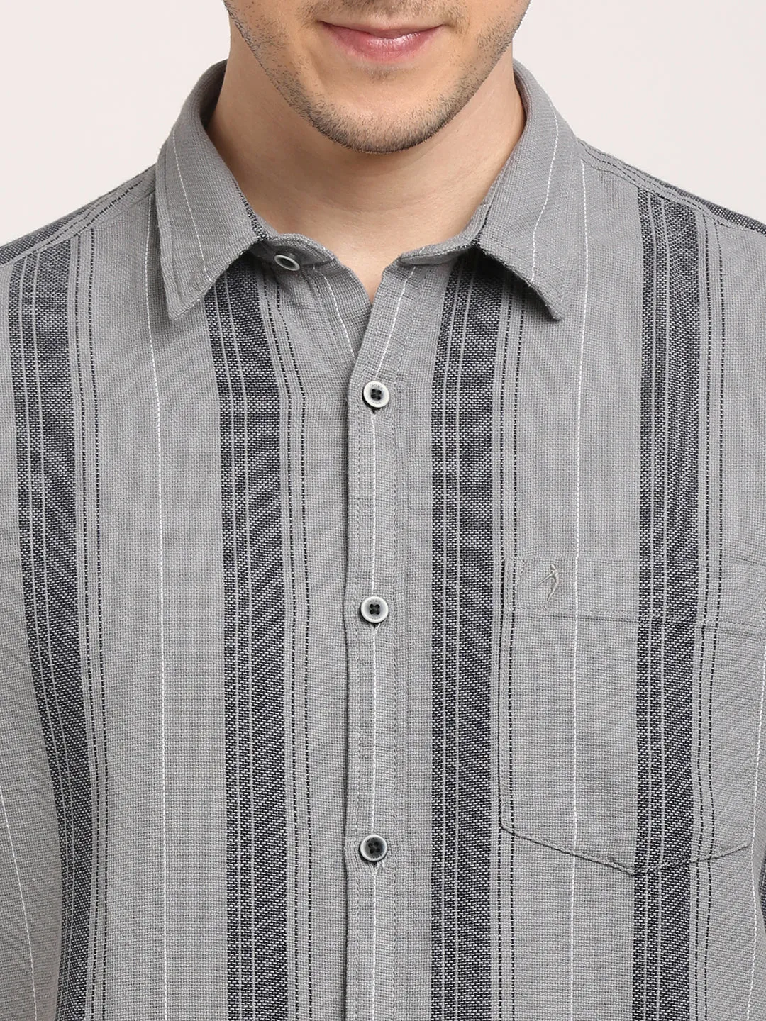 Men Striped Half Sleeve Cotton Shirt