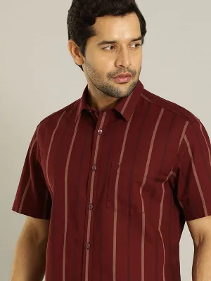 Men Striped Half Sleeve Cotton Shirt