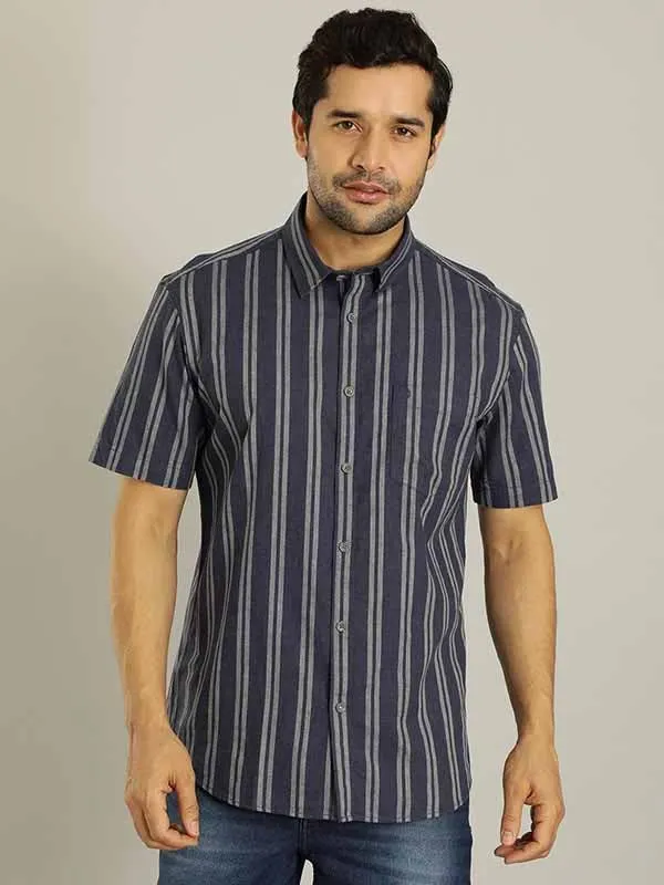 Men Striped Half Sleeve Cotton Shirt