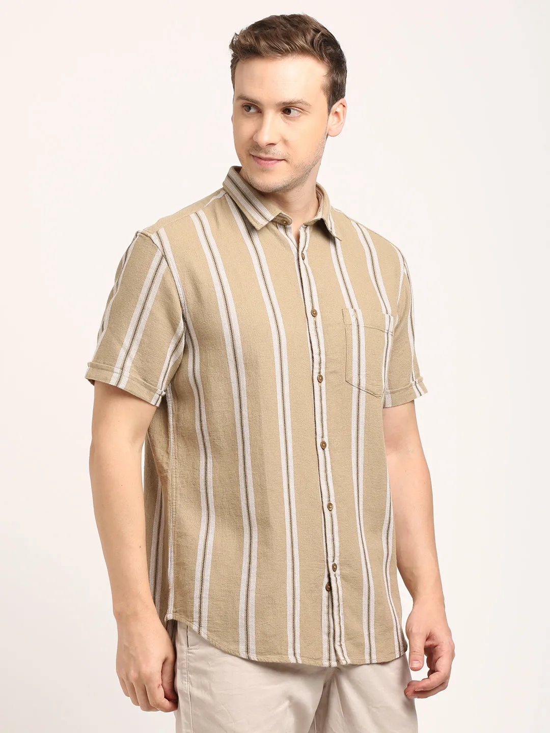 Men Striped Half Sleeve Cotton Shirt