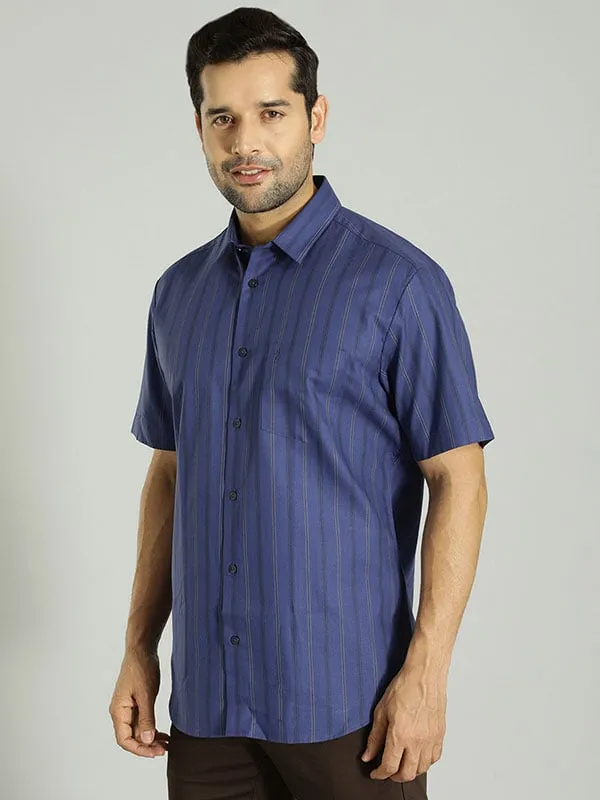 Men Striped Half Sleeve Cotton Shirt