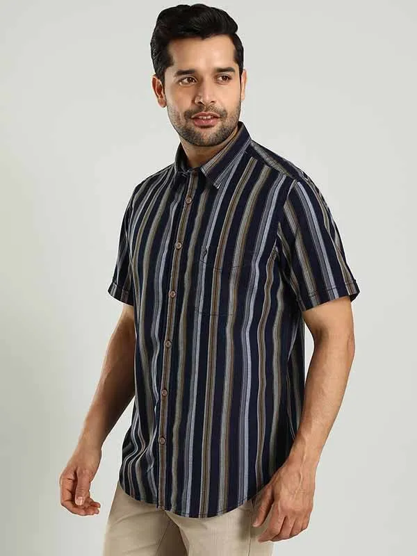 Men Striped Half Sleeve Cotton Shirt