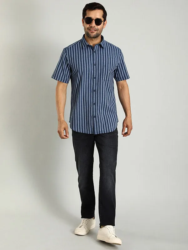 Men Striped Half Sleeve Cotton Shirt