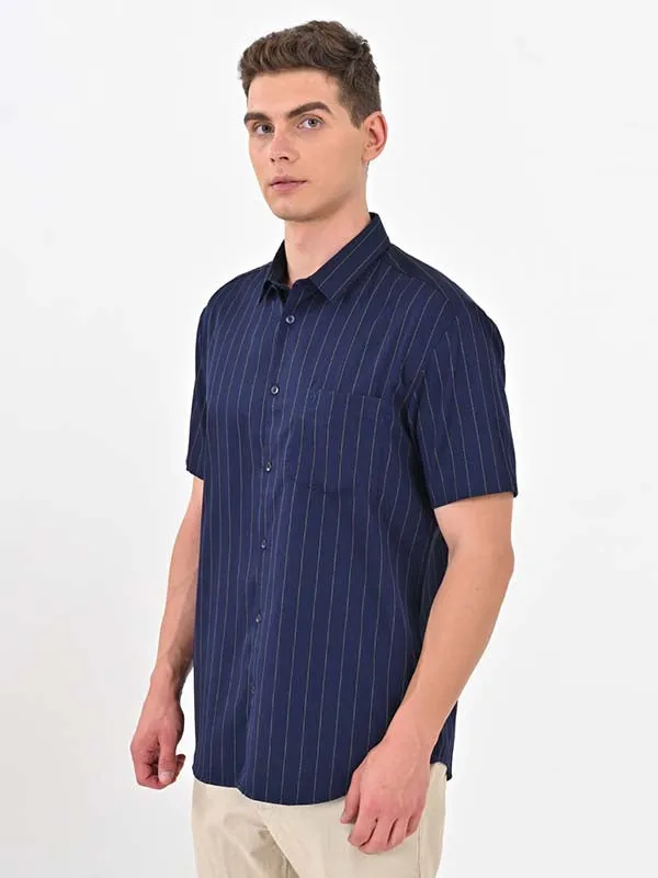 Men Striped Half Sleeve Cotton Shirt