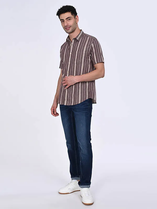 Men Striped Half Sleeve Cotton Shirt