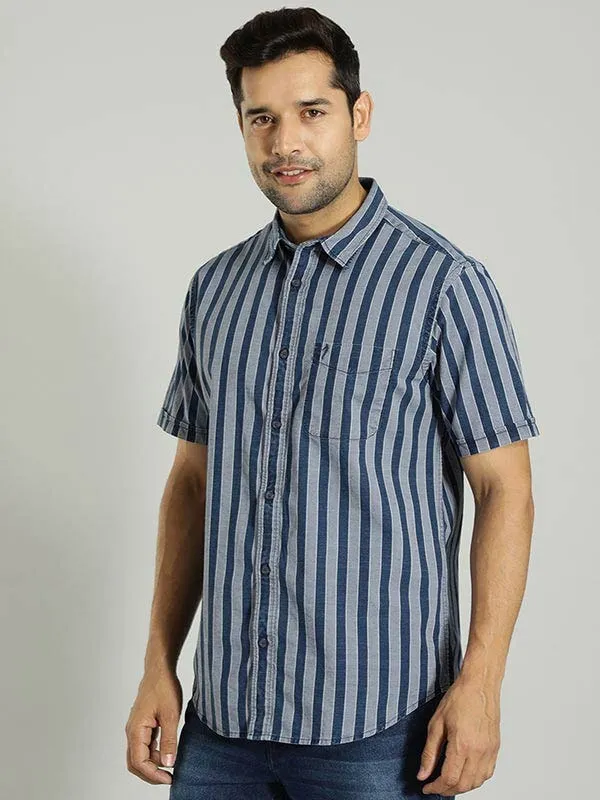 Men Striped Half Sleeve Cotton Shirt