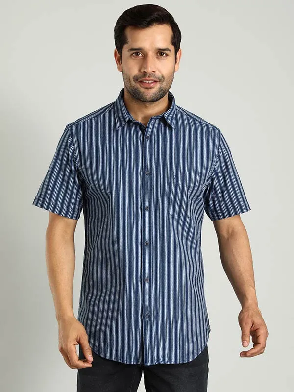 Men Striped Half Sleeve Cotton Shirt