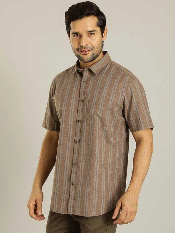 Men Striped Half Sleeve Cotton Shirt