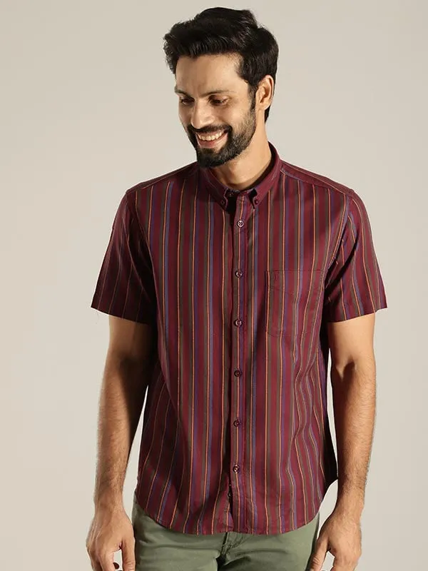 Men Striped Half Sleeve Cotton Shirt