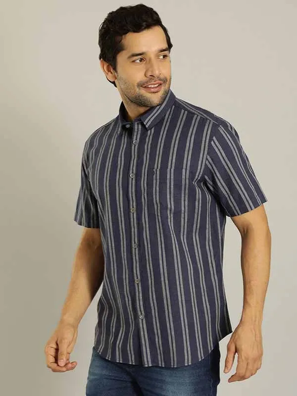 Men Striped Half Sleeve Cotton Shirt