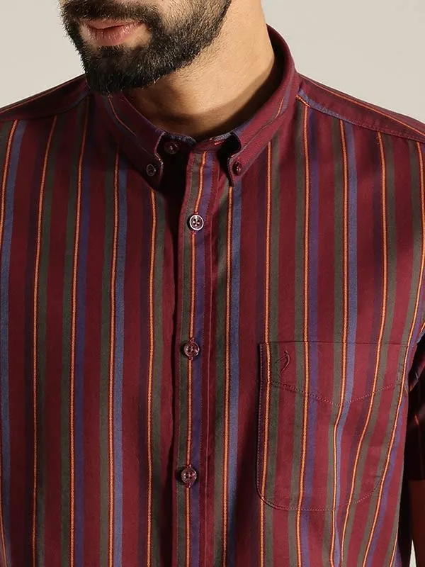 Men Striped Half Sleeve Cotton Shirt