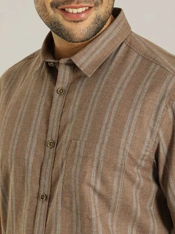 Men Striped Half Sleeve Cotton Shirt