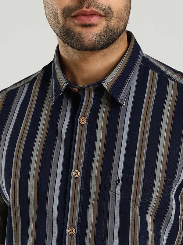 Men Striped Half Sleeve Cotton Shirt