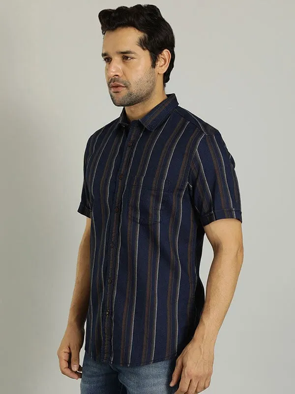 Men Striped Half Sleeve Cotton Shirt