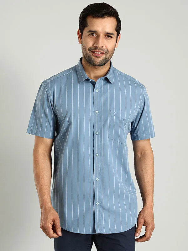 Men Striped Half Sleeve Cotton Shirt