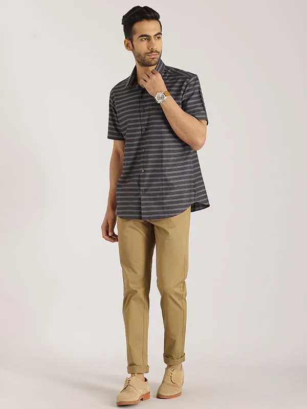 Men Striped Half Sleeve Cotton Shirt