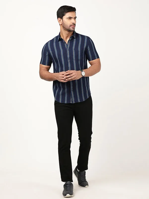 Men Striped Half Sleeve Cotton Shirt