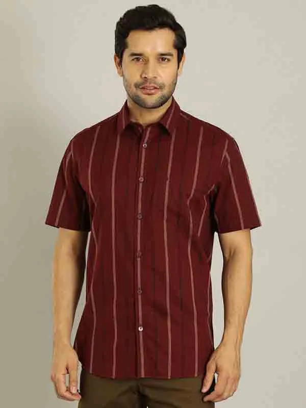 Men Striped Half Sleeve Cotton Shirt
