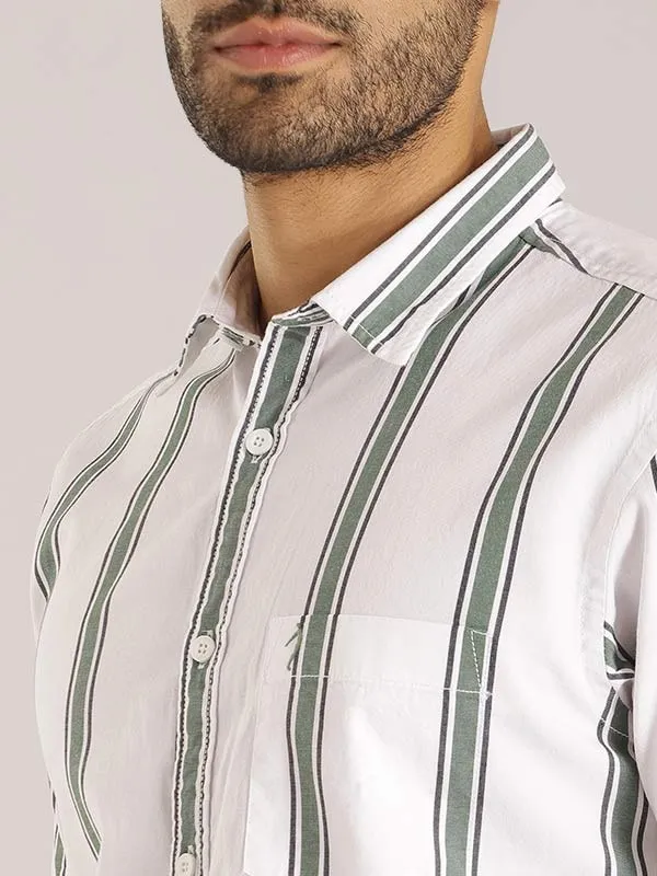 Men Striped Half Sleeve Cotton Shirt