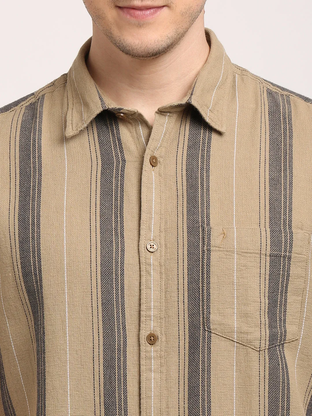 Men Striped Half Sleeve Cotton Shirt
