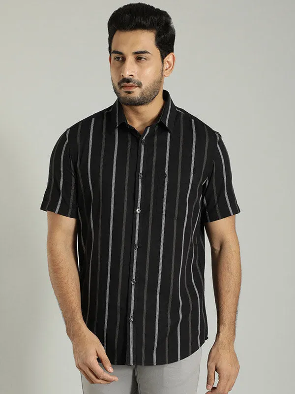 Men Striped Half Sleeve Cotton Shirt