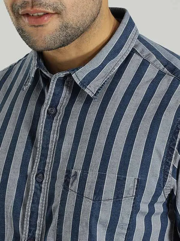 Men Striped Half Sleeve Cotton Shirt