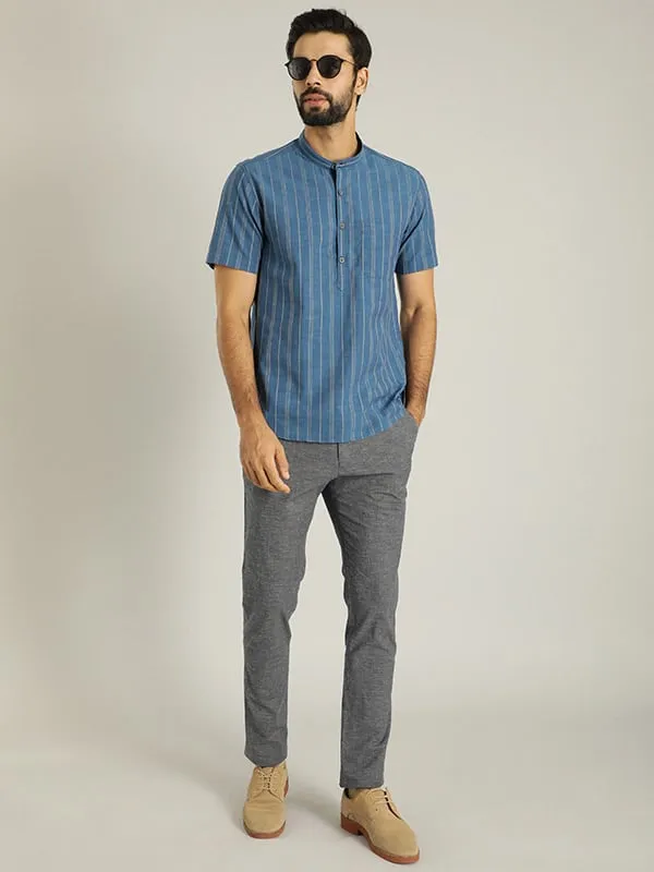 Men Striped Half Sleeve Cotton Shirt