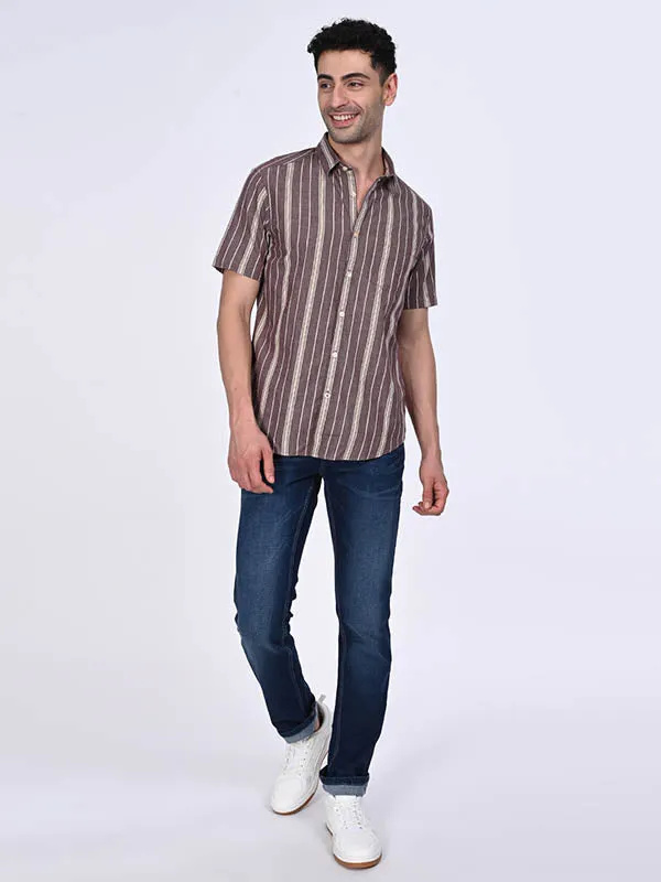 Men Striped Half Sleeve Cotton Shirt