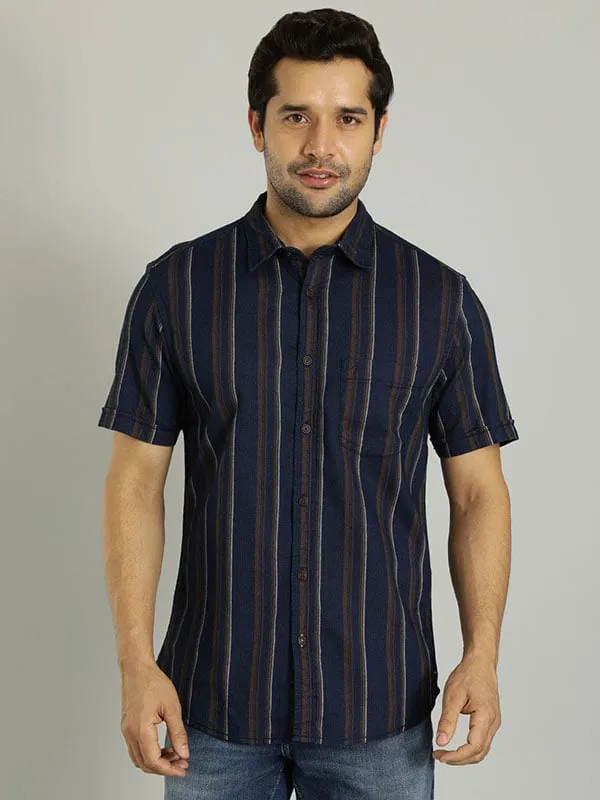Men Striped Half Sleeve Cotton Shirt
