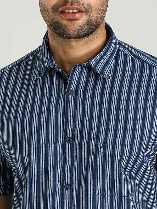 Men Striped Half Sleeve Cotton Shirt