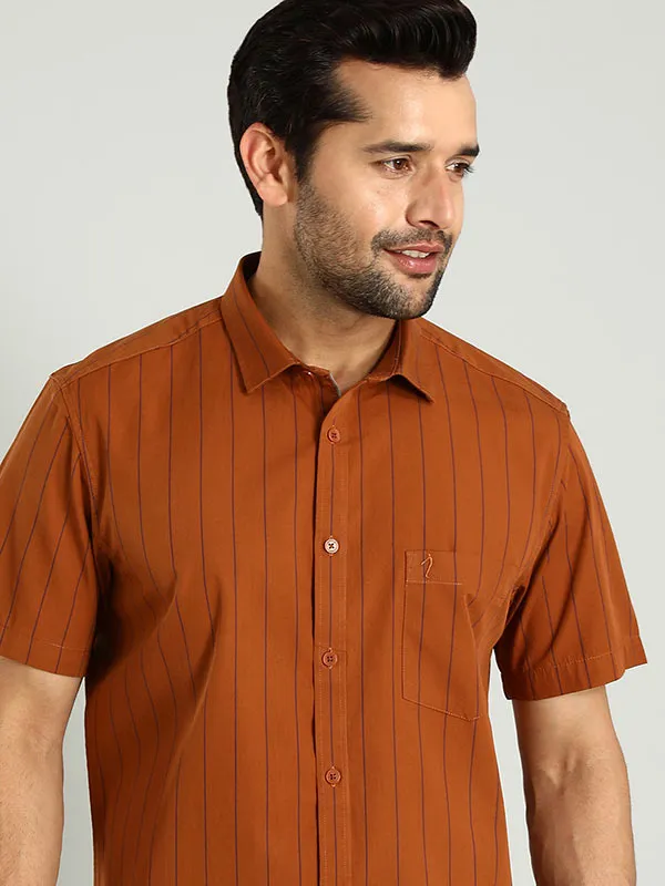 Men Striped Half Sleeve Cotton Shirt