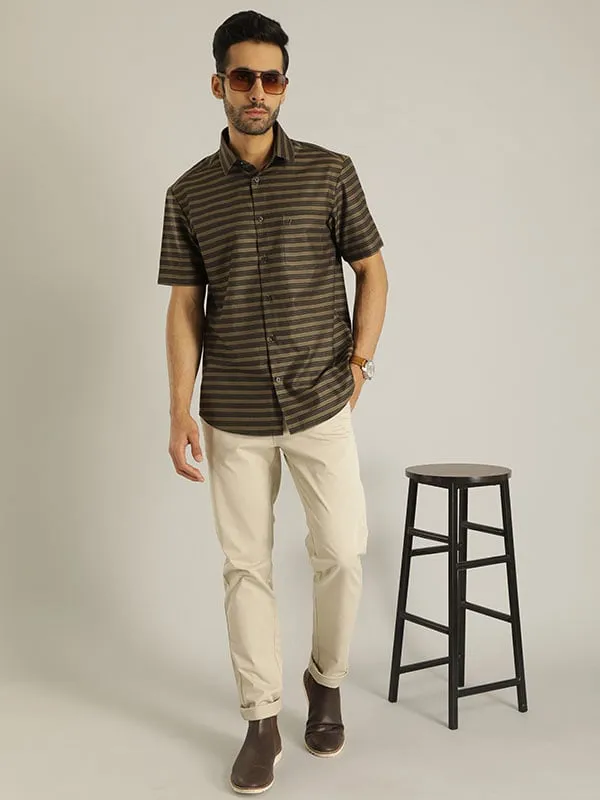Men Striped Half Sleeve Cotton Shirt