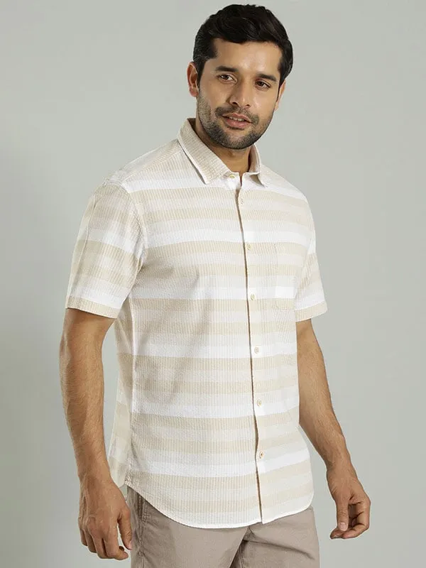 Men Striped Half Sleeve Cotton Shirt