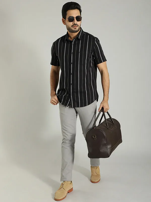 Men Striped Half Sleeve Cotton Shirt