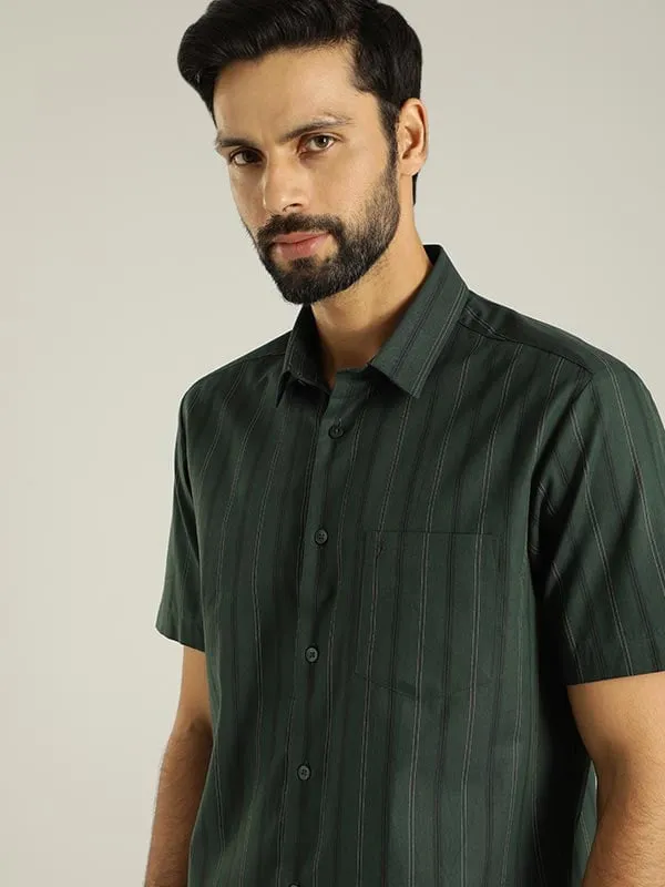 Men Striped Half Sleeve Cotton Shirt