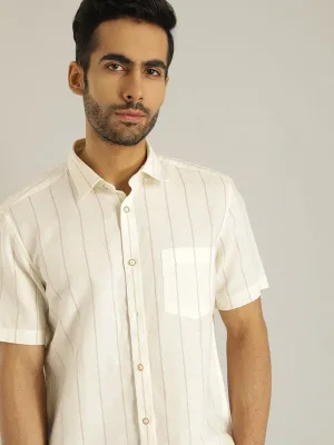 Men Striped Half Sleeve Linen Blend Shirt