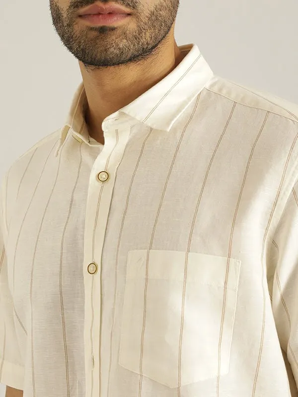 Men Striped Half Sleeve Linen Blend Shirt