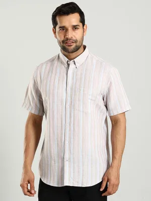 Men Striped Half Sleeve Linen Blend Shirt