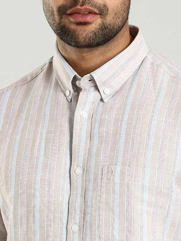 Men Striped Half Sleeve Linen Blend Shirt