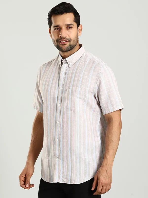 Men Striped Half Sleeve Linen Blend Shirt