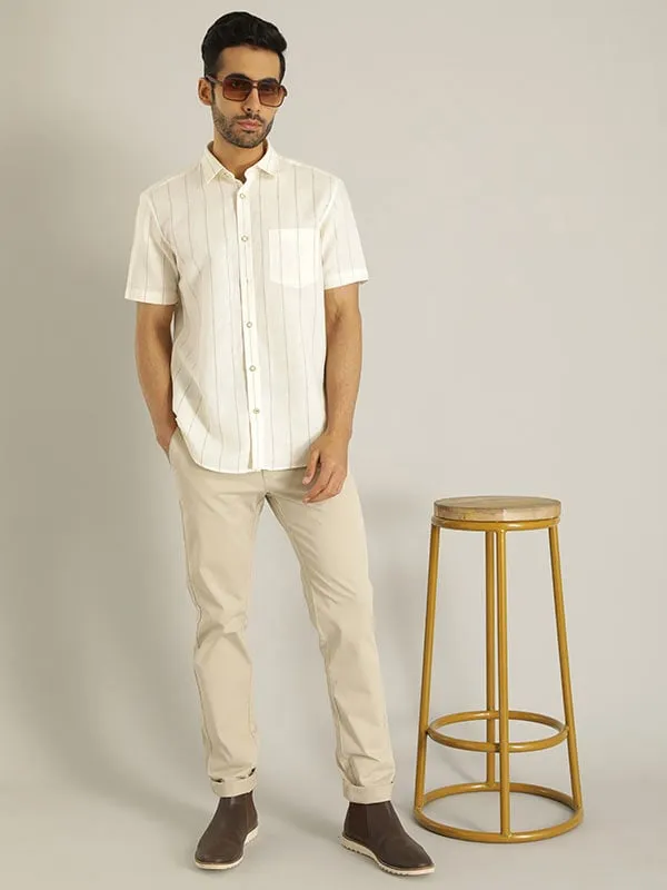 Men Striped Half Sleeve Linen Blend Shirt
