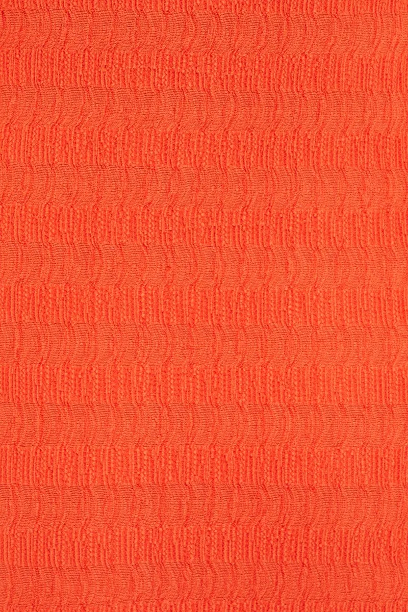 Orange Maxi Dress Textured Minimal Square Neck Bodycon