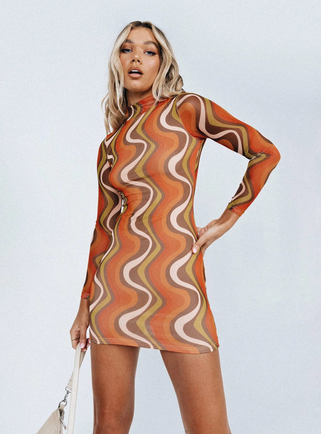Orion Long Sleeve Mini Dress Orange Multi