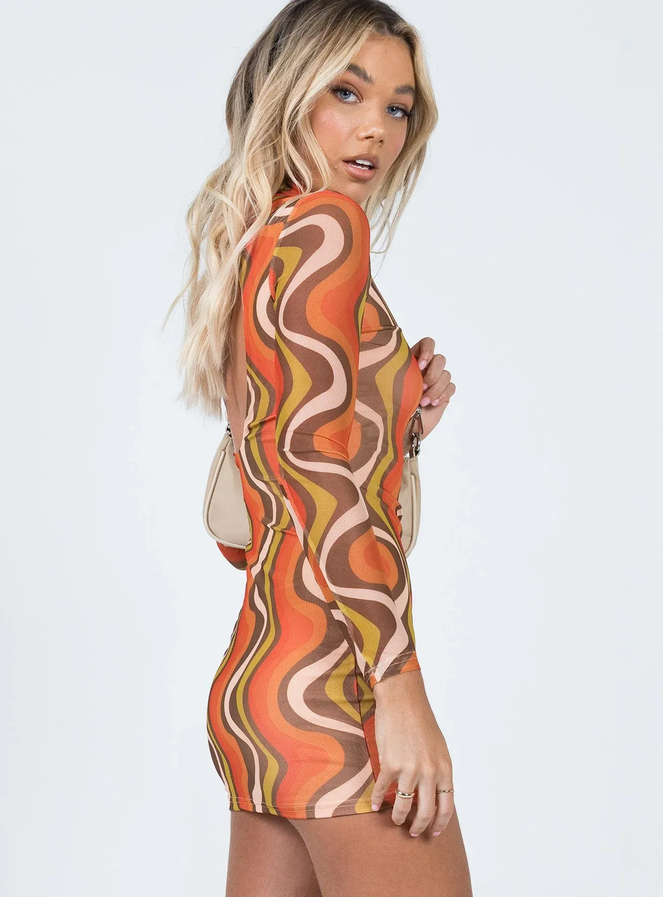 Orion Long Sleeve Mini Dress Orange Multi
