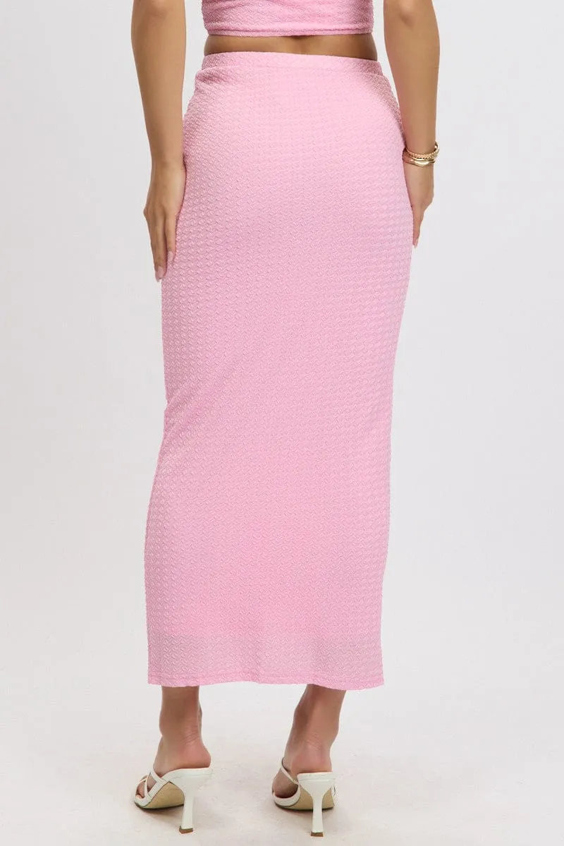 Pink Midi Skirt High Rise Textured Jersey