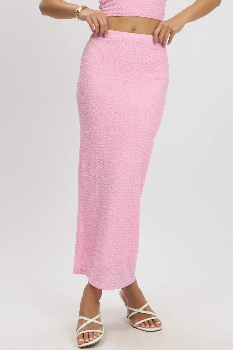 Pink Midi Skirt High Rise Textured Jersey