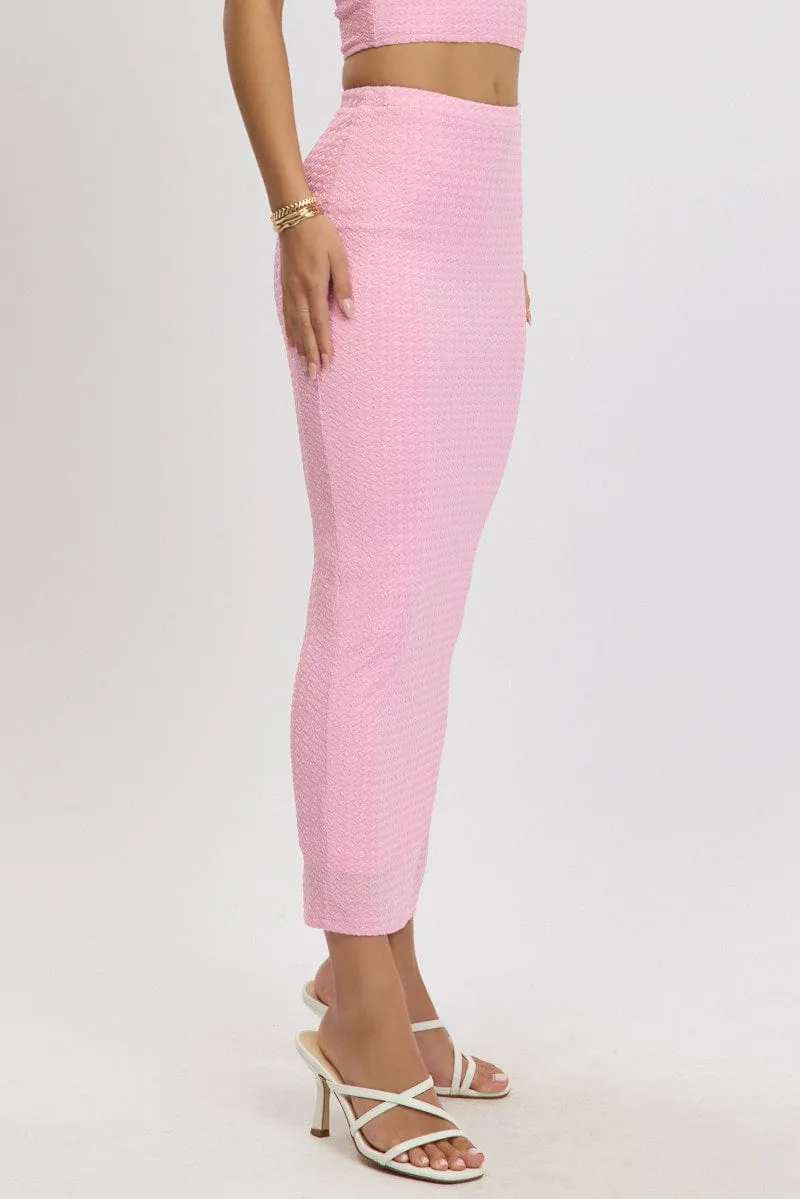 Pink Midi Skirt High Rise Textured Jersey