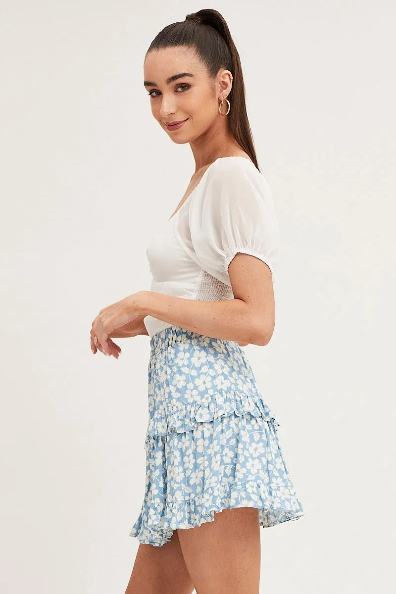 Print Elastic Waist Mini Skater Skirt
